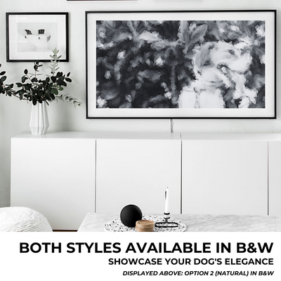 Black and White Dog Artwork on Frame TV in Contemporary Home