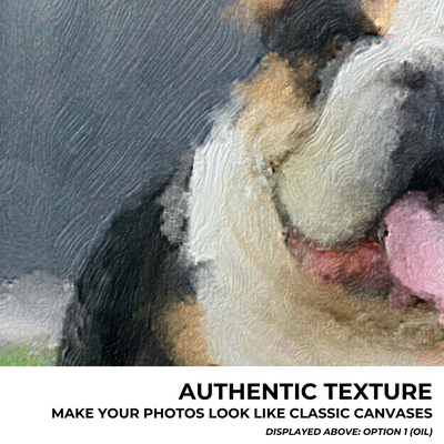 A zoomed in view showing the texture of custom digital art that looks like a classic painting